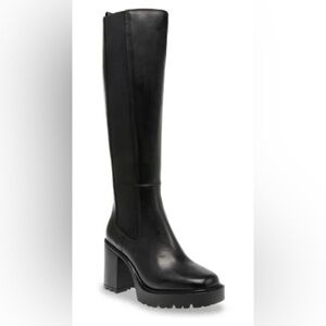 Steve Madden Deegan Lug Sole Knee High Black Boots